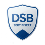 DSB-sertifisert skjoldmerke i blått og hvitt som kvalitetsgaranti